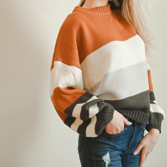 LAST CHANCE New Earth Tone Stripe Boutique Sweater - Picture 2 of 3